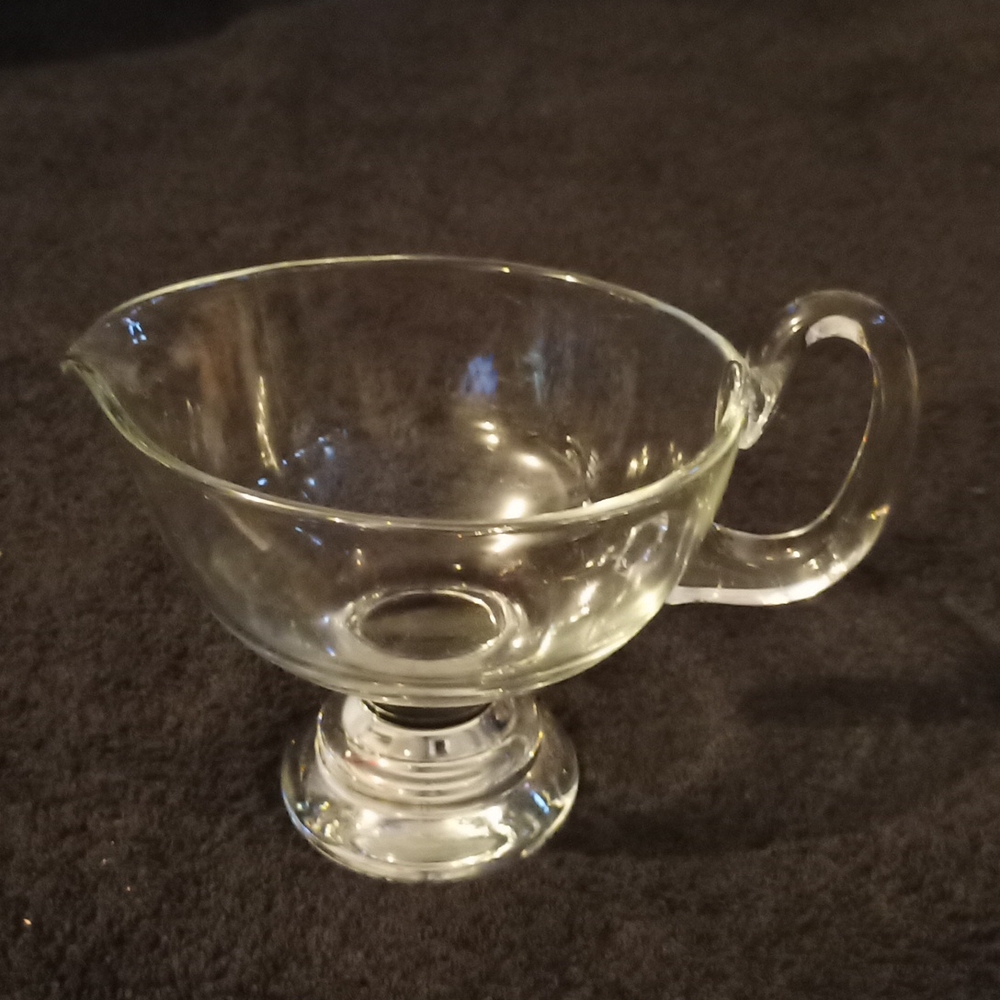 Blown Glass Clear Pedestal Sauce Pitcher Large Thick Glass Holds 2 Cups